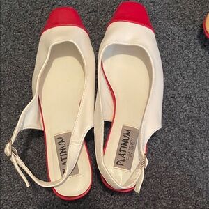 ROE White and Red Open-Toe Flats